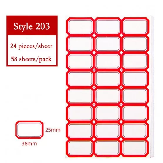 INF 38x25mm Red Self-Adhesive Labels - 58 Sheets Blank Stickers for