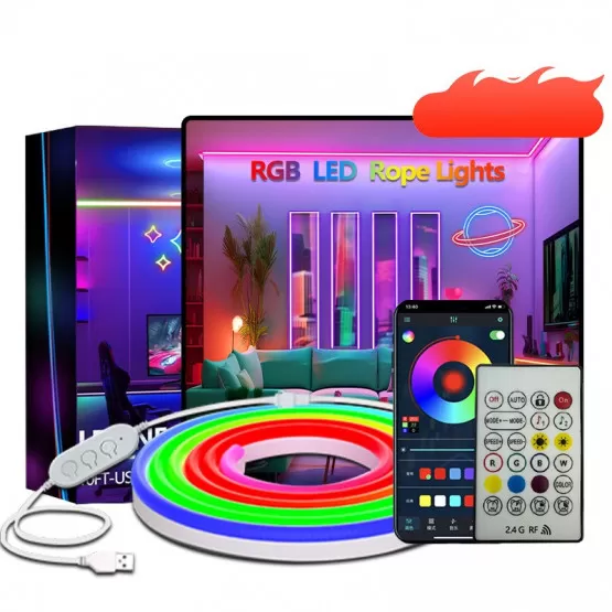 Rgb Mini Led Rope INF 5M RGB LED Neon Rope Light - 60 LEDs/M, Bluetooth Controlled,